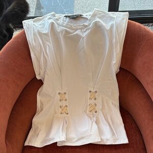 Veronica Beard White Lace-Up Waist Tank